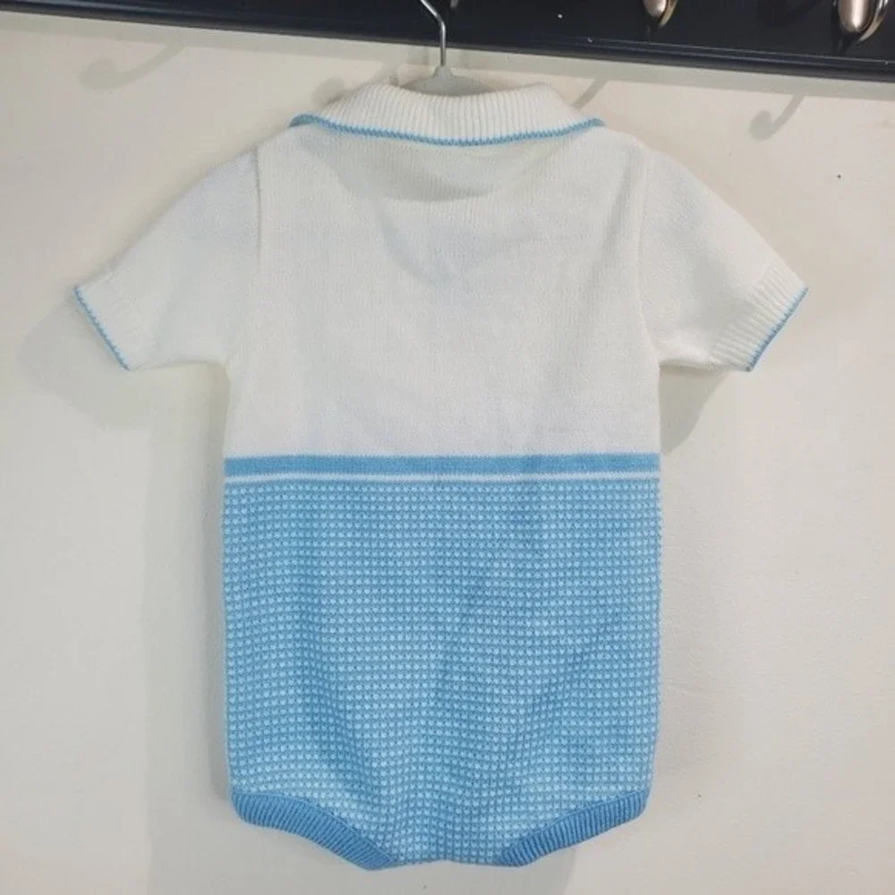 Vintage boys romper blue and white 18 months